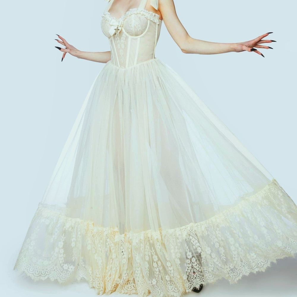 Dolls Kill Ivory Sleeveless Dance With Death Maxi Dress